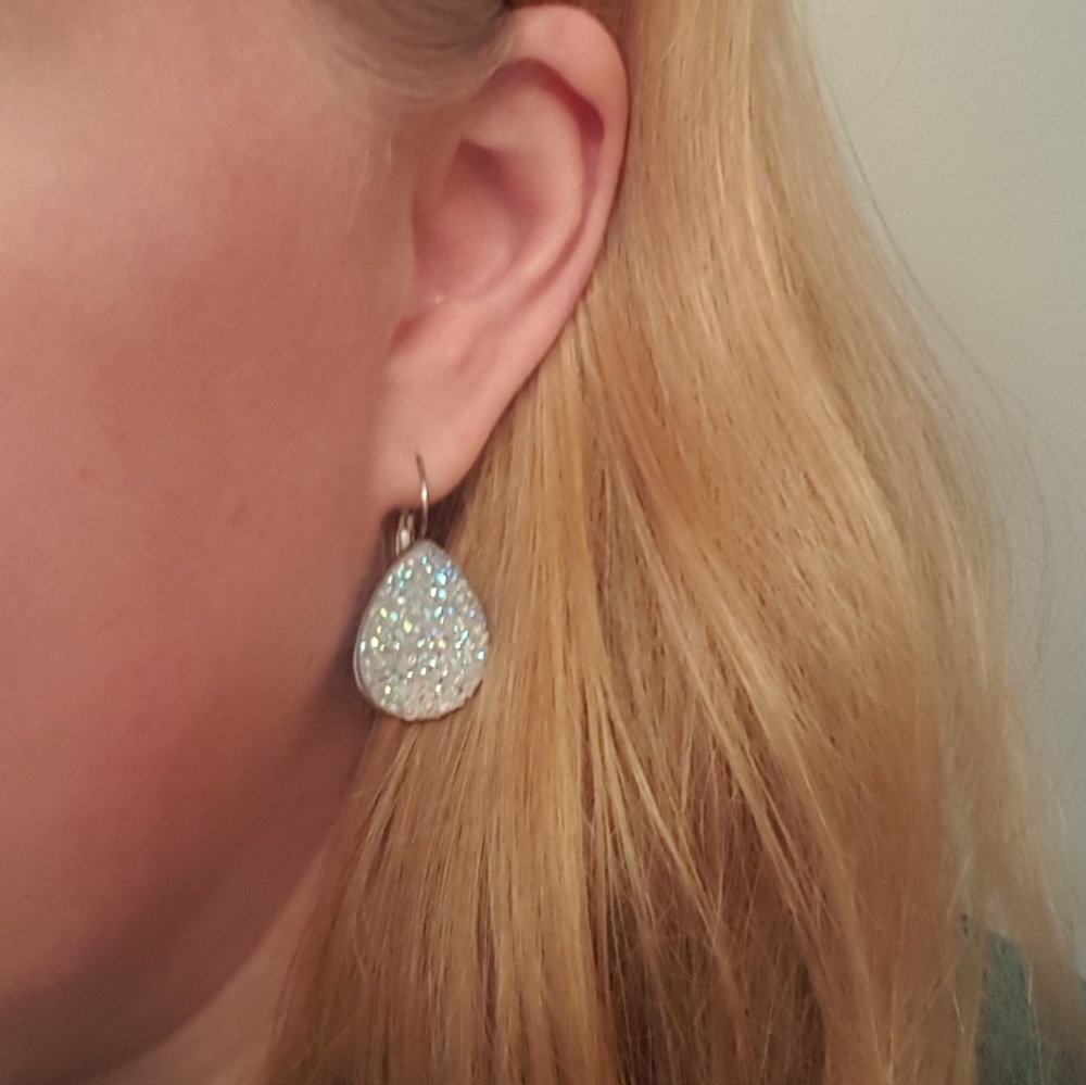 Teal Teardrop Druzy Earrings - Picture 2 of 2